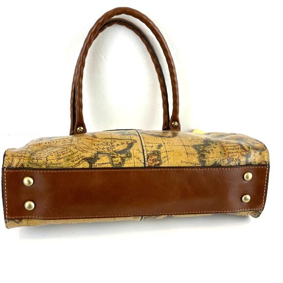 Patricia Nash Rienzo Satchel Shoulder Bag Vintage Tan Leather European Map NWT - Picture 4 of 11